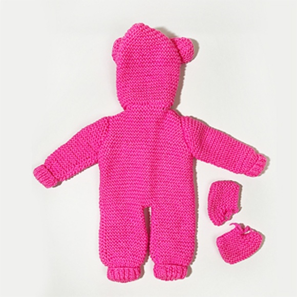 Baby Knitwear Cat Ear Hooded Pram With Booties - Picture 7 of 7